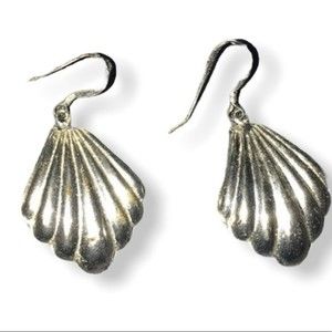 Silver shell Wire earrings Ribbed Tarnish resistant